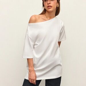 Commense Large White Cotton Off-Shoulder T-Shirt NWT$26